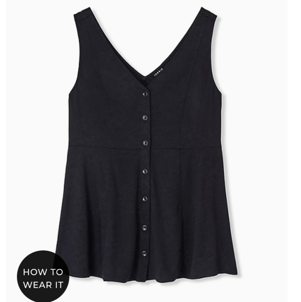 🆕JACQUARD BUTTON FRONT FIT & FLARE PEPLUM TANK